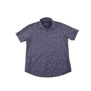 Rugby University Mens Large Blue Pink Feather Print Cotton Button Down Shirt